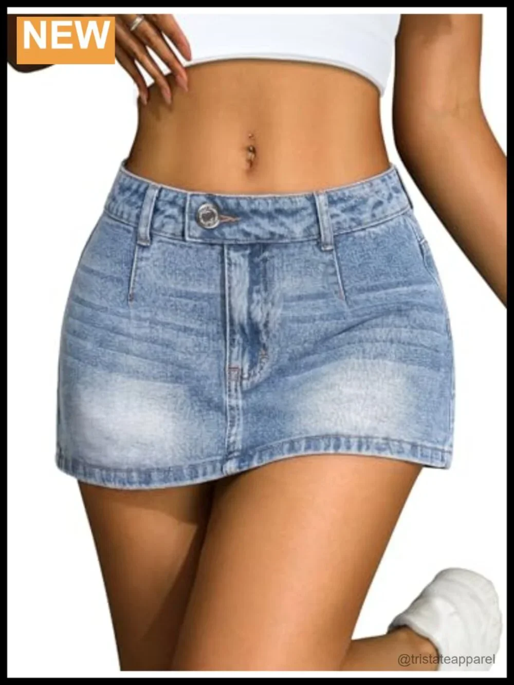 Denim Mini Skort with Shorts High Stretch Low Rise Skirt